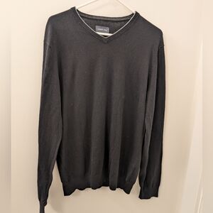 Men's V Neck Black Sweater Cotton Cashmere Blend Medium